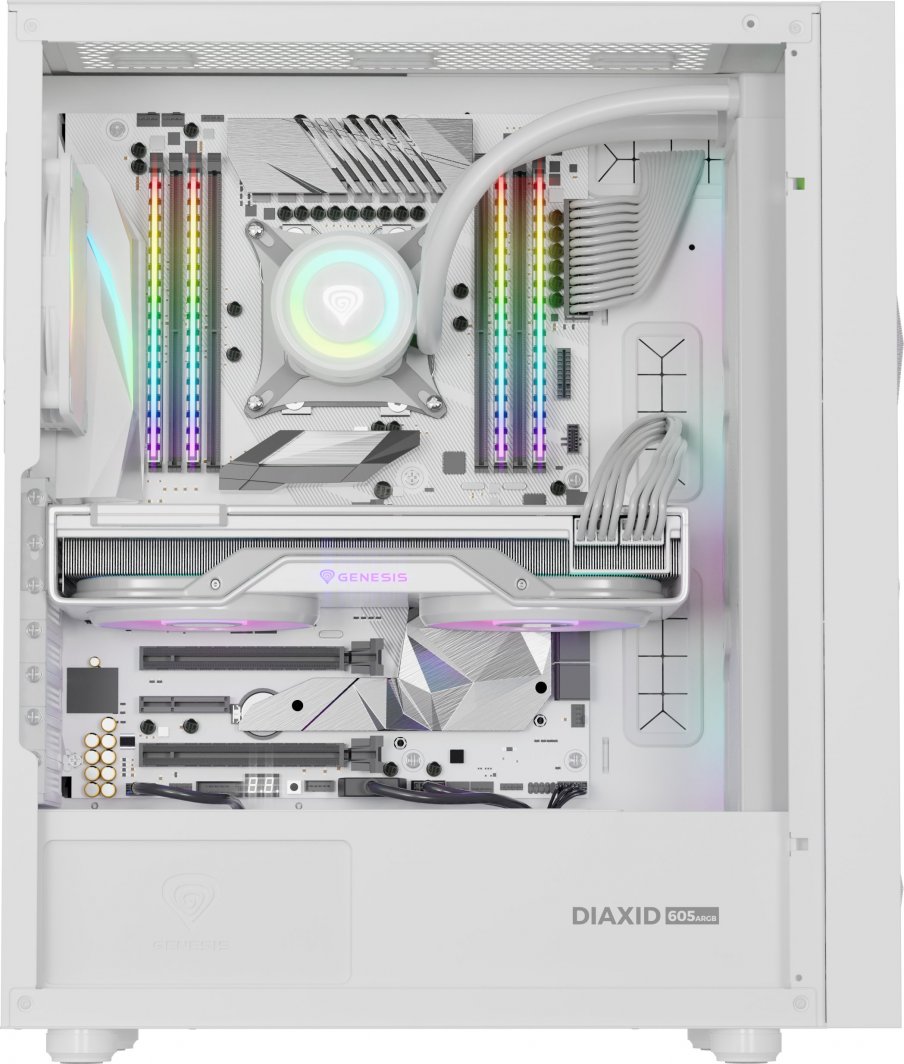Куќиште за компјутер Genesis Diaxid 605 ARGB, бело, Midi Tower