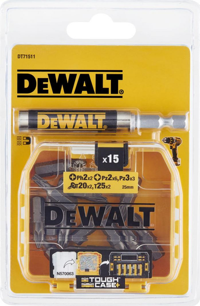 Set majash DeWalt, 15 copë + pjesë montuese magnetike (DT71511)