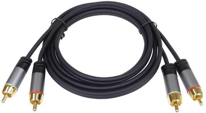 Kabllo PremiumCord 2x RCA - 2x RCA, M / M, e zezë