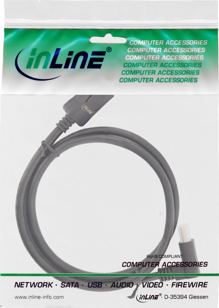 InLine DisplayPort 1.4 Кабел, 8K4K, Надолен Агол, Црн, 2 м