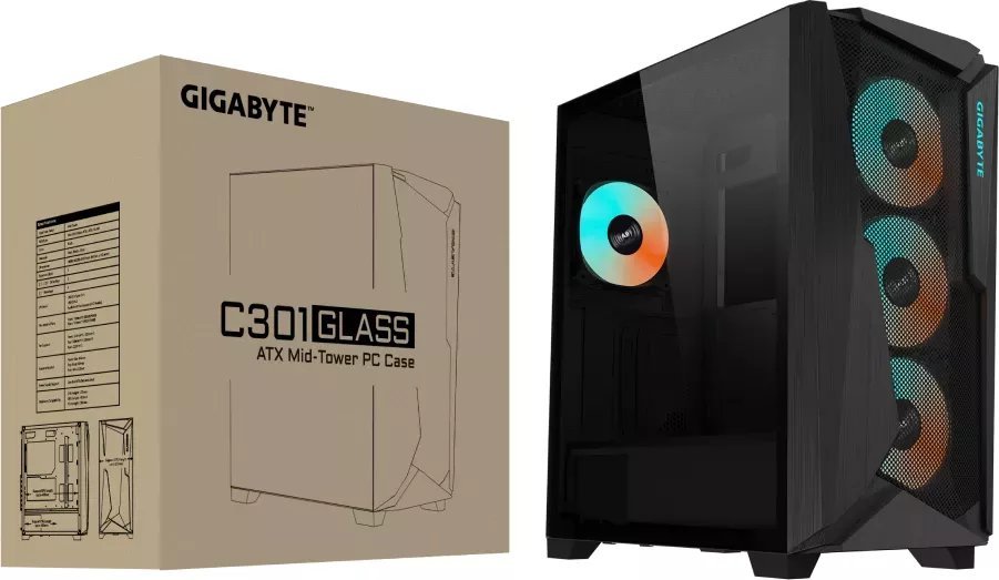 Kasë Gigabyte C301 Glass, e zezë, Midi Tower