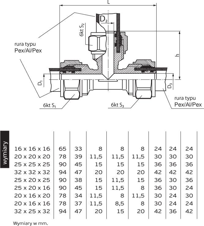 Invena PEX Компресиски Фитинзи Т-Конектор, 20x16x20 mm