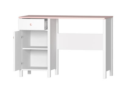 Tavolinë pune LUNA LN-03  dhe 1 sirtar + Shtesë LUNA LN-06, bardhë, rozë