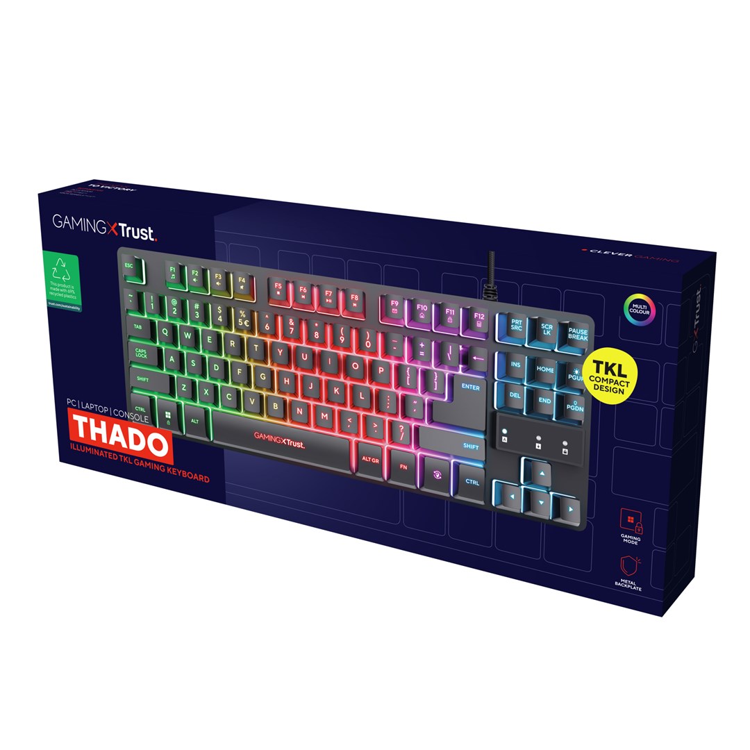 Tastierë Gaming Trust GXT 833 Thado, USB, e zezë / e hirtë