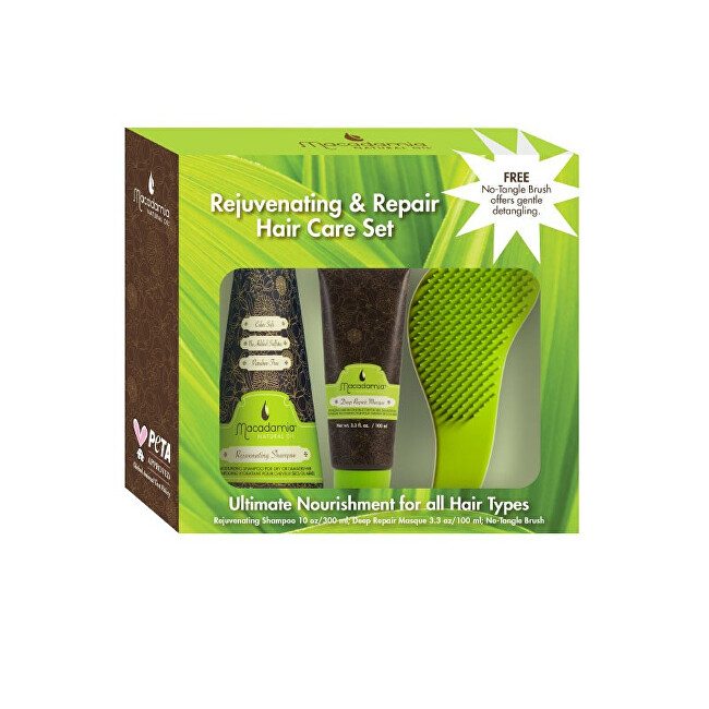 Set për flokë Macadamia Ultimate Nourishment, Shampo për flokë të thatë dhe të dëmtuar 300 ml + Maskë për flokë të thatë dhe të dëmtuar 100 ml + Brushë për flokë