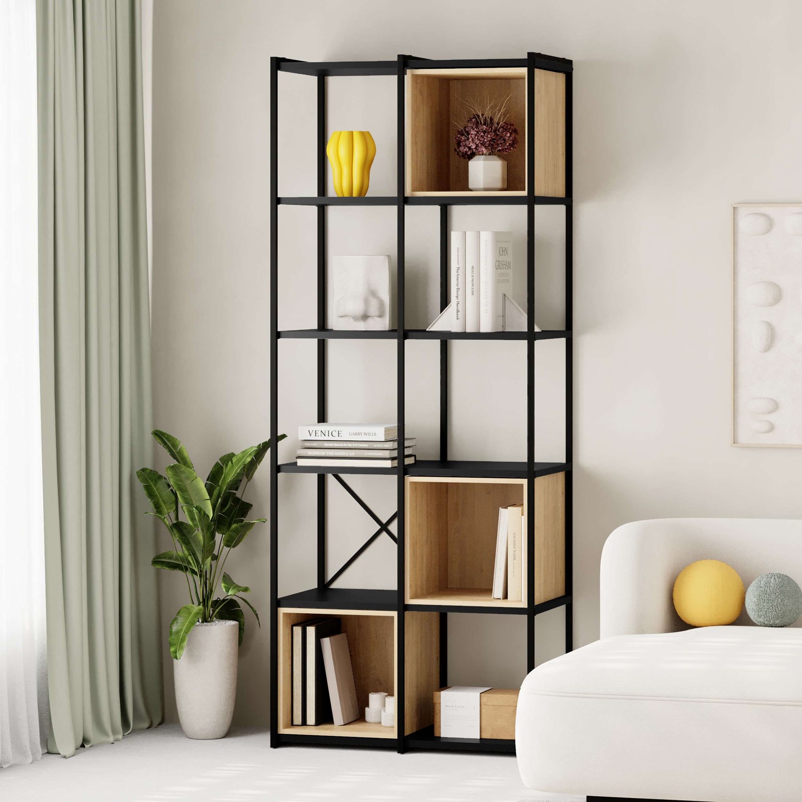 Raft për libra Decortie Vale, 179x70.7x39cm, e zezë/kafe e hapur