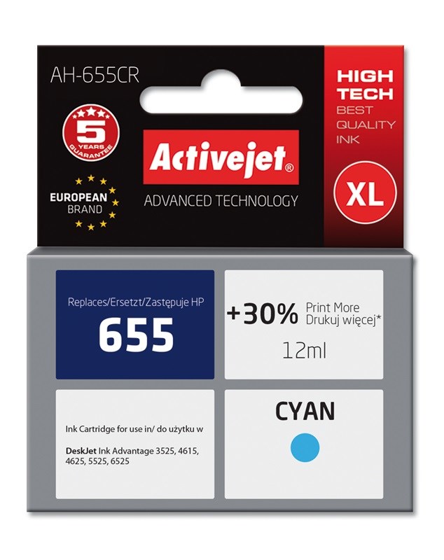 Ngjyrë për printer Activejet AH-655CR (zëvendësim për HP 655 CZ110AE), 12 ml, e kaltër Ngjyrë për printer Activejet AH-655CR (zëvendësim për HP 655 CZ110AE), 12 ml, e kaltër