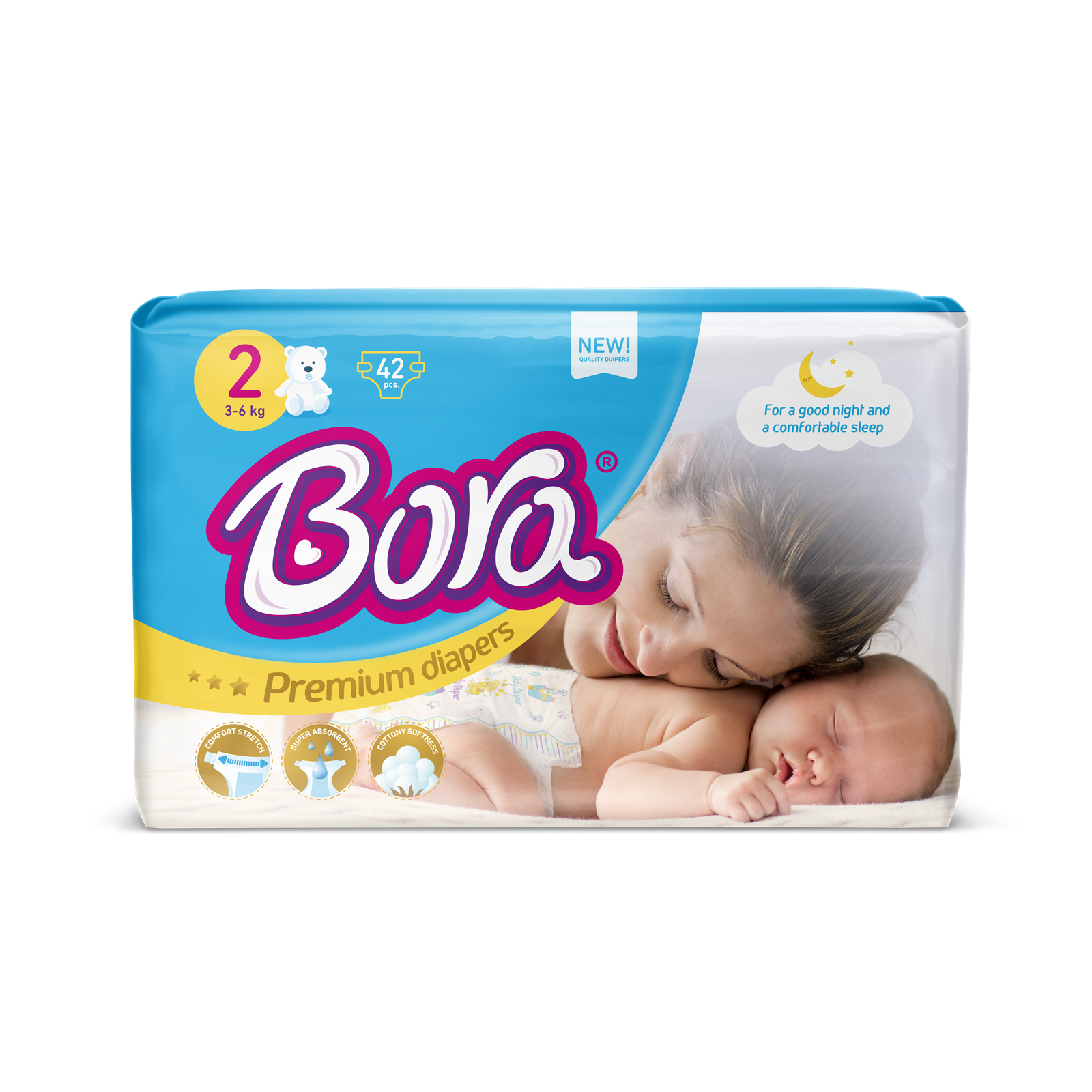 Pelena për bebe Bora Jumbo, 3-6kg, 42 copë