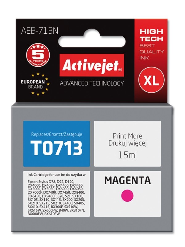 Ngjyrë për printer Activejet AEB-713N (zëvendësim për Epson T0713, T0893, T1003), 15 ml, vjollcë Ngjyrë për printer Activejet AEB-713N (zëvendësim për Epson T0713, T0893, T1003), 15 ml, vjollcë