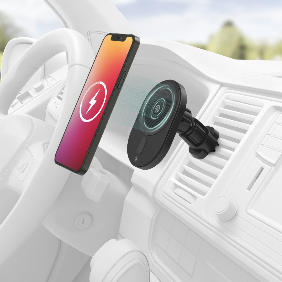Karikues Hama wireless për celular në makinë Turbo Fast Charge, 15W, zezë