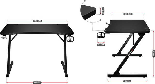 Tavolinë gaming Huzaro, Hero 1.8, 100 x 60 cm, e zezë