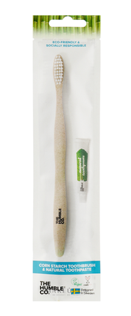 Brushë dhe pastë e dhëmbëve për të rritur The Humble Co. Corn Starch and Natural Toothpaste, 7ml