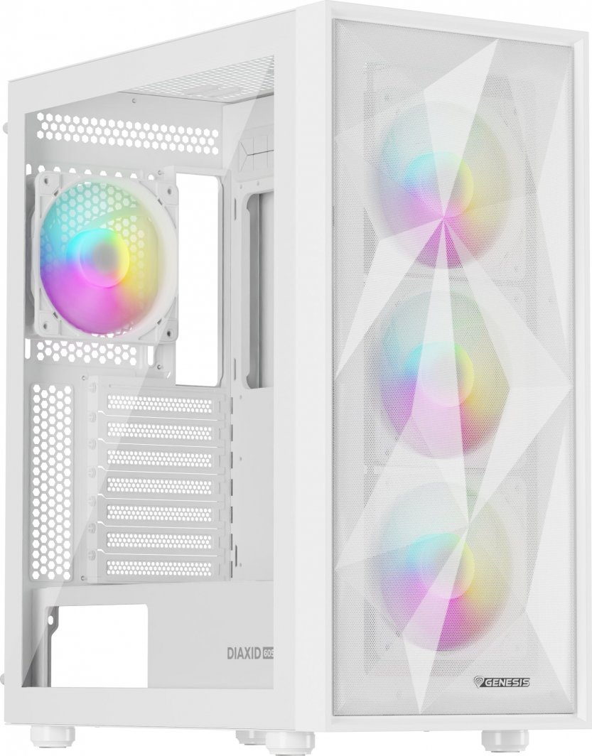 Куќиште за компјутер Genesis Diaxid 605 ARGB, бело, Midi Tower