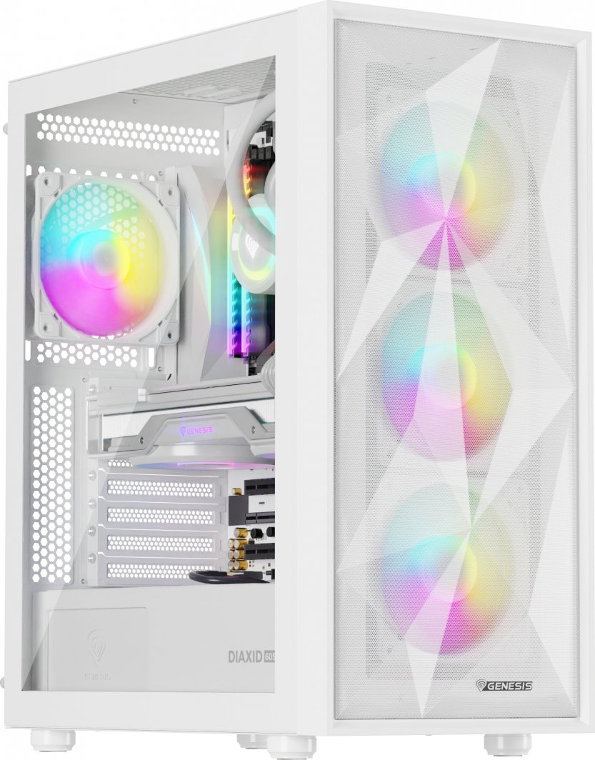 Куќиште за компјутер Genesis Diaxid 605 ARGB, бело, Midi Tower