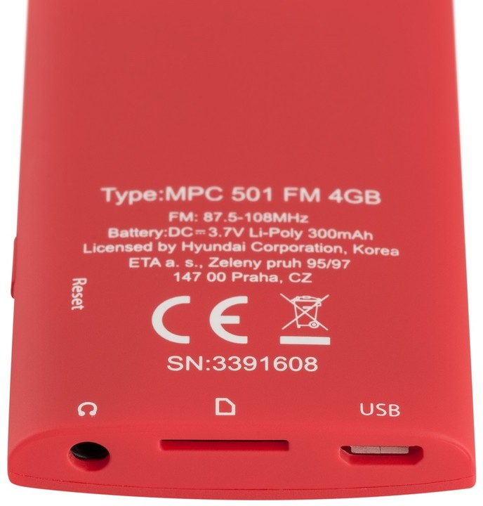MP3 Player Hyundai MPC 501 4GB, i kuq