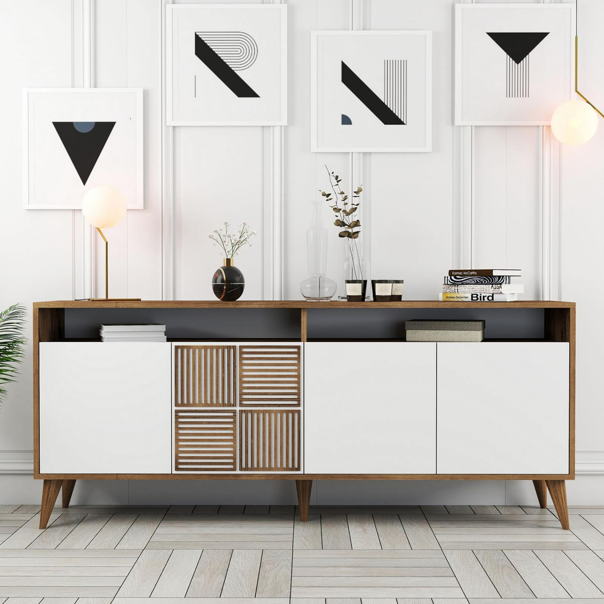Komodë melamine 180×35×78.6 cm (HM9431.02), bardhë