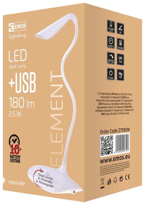 Llambë Emos LED D08, me USB, e bardhë