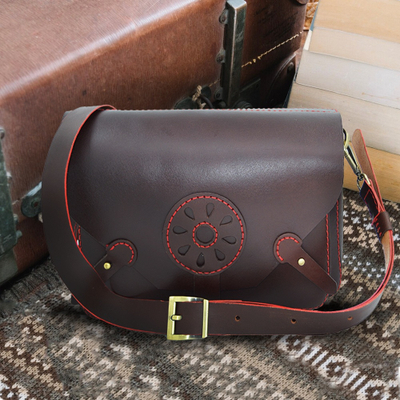 Çantë krahu me lëkurë vaketa FD Leather, gështenje
