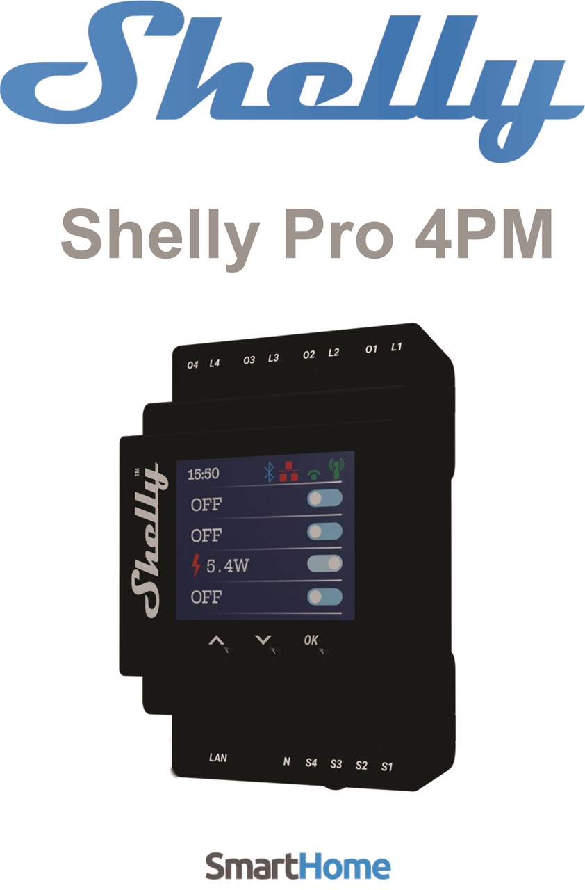 Ndërprerës rele me matës Shelly Pro 4PM - i menaxhueshëm me WiFi dhe Bluetooth për Smart Home