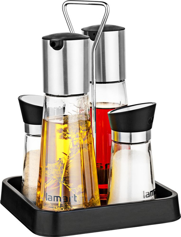 Set kripore dhe enë për vaj dhe uthull Lamart LT7019, 4 copë, transparente