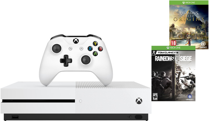 Konzolë XBOX ONE S, 1TB, + Assassins Creed: Origins dhe Rainbow Six: Siege, i bardhë