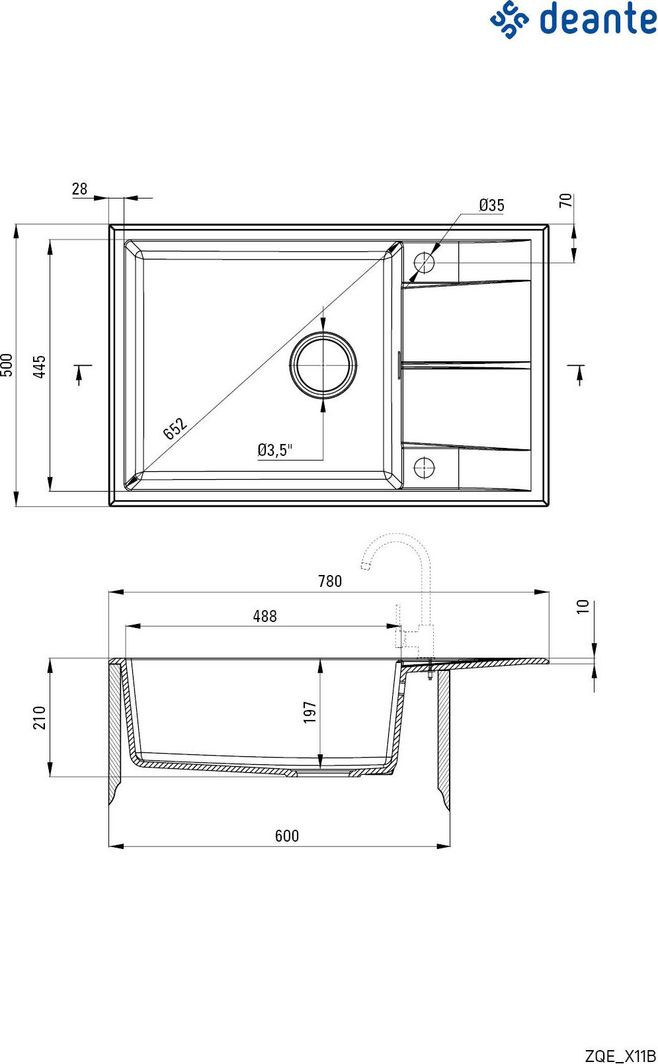 Lavaman graniti Deante, 780 x 500 x 197 mm