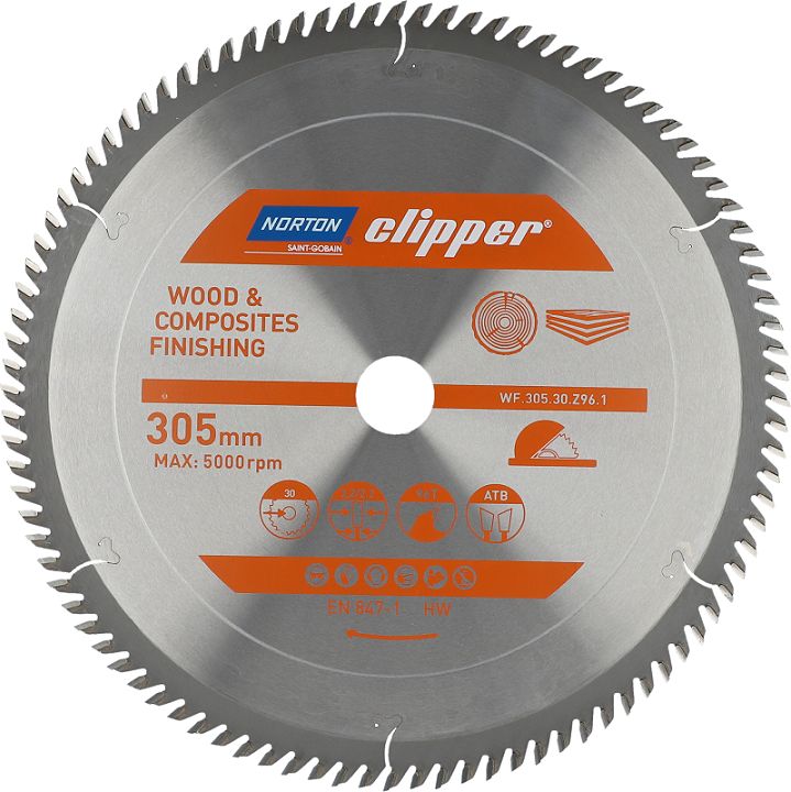 Disk prerës Norton Clipper, 305 mm × 30 mm, 96 dhëmbë ATB për dru dhe kompozitë