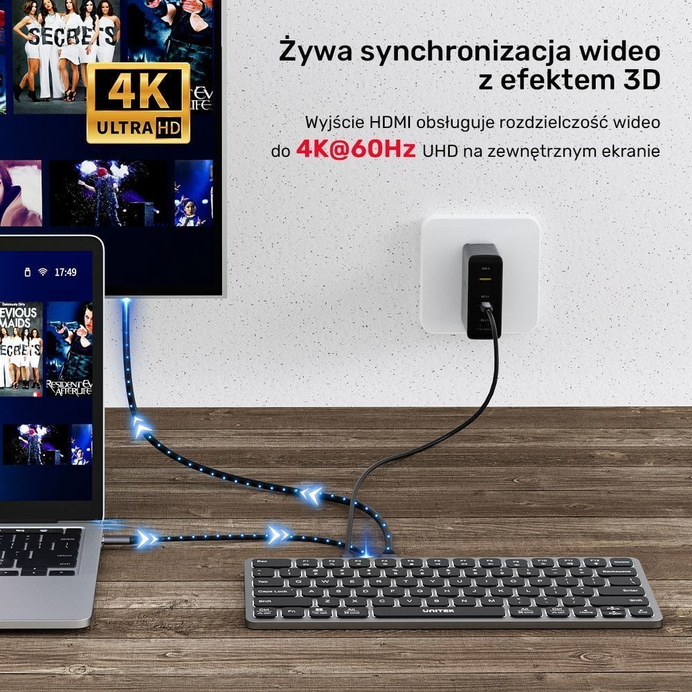 Тастатура Unitek, со кабел, US, сива