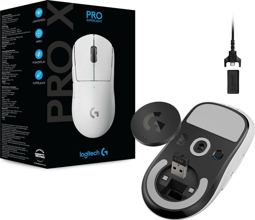 Maus Logitech G Pro X Superlight (910-005942), i bardhë 