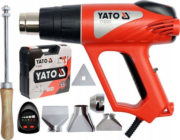 Pistoletë për shkrirje të ngjitësit Yato 2000W 70~550 °C LED + aksesorë, e zezë dhe e kuqe (YT-82292)