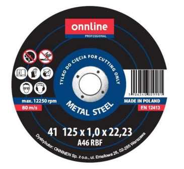 Disk për prerjen e çelikut Onnline 125x1x22mm 9D14325100
