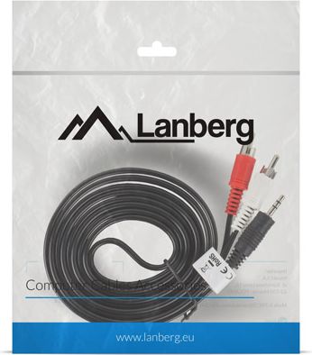 Kabllo Lanberg (CA-MJRC-10CC-0025-BK), Jack 3,5 mm në RCA (Cinch) x2, 2 m, e zezë