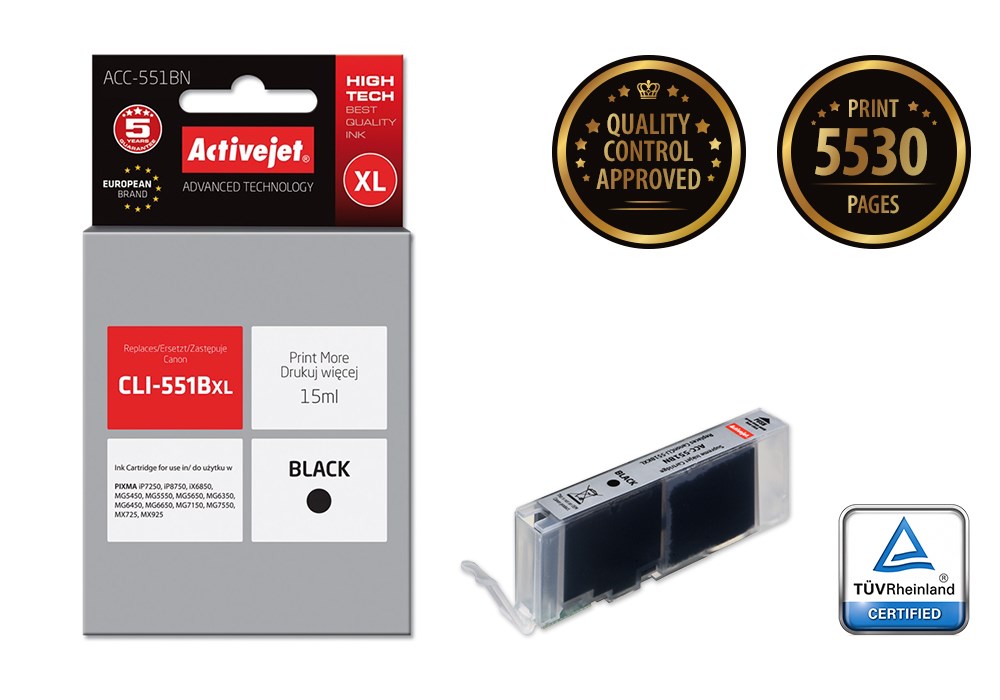 Ngjyrë për printer Activejet ACC-551BN (zëvendësim për Canon CLI-551Bk), 15 ml, e zezë