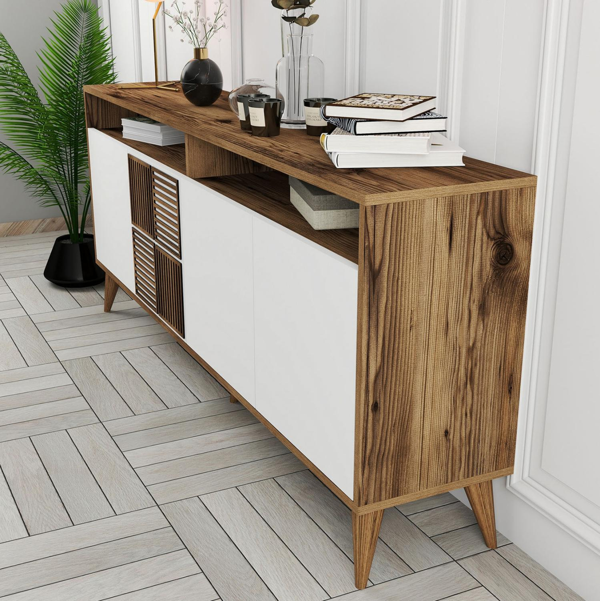Komodë melamine 180×35×78.6 cm (HM9431.02), bardhë
