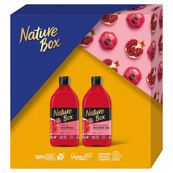 Set për trup Nature Box Pomegranate, Shampo për flokë Nature Box 385 ml + Xhel dushi Nature Box 385 ml