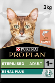 Ushqim për mace Purina Pro Plan Sterilised Adult 1+ Renal Plus, me salmon, 3kg Ushqim për mace Purina Pro Plan Sterilised Adult 1+ Renal Plus, me salmon, 3kg