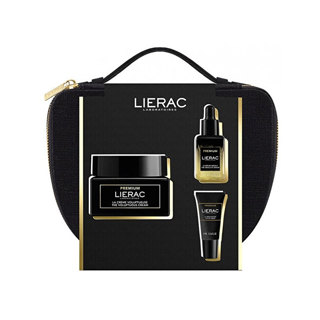 Lierac Premium Voluptuous сет против брчки за кожа, хранлив крем за лице 50 мл + осветлувачки серум за лице 13 мл + регенерирачки крем за очи 5 мл + козметичка кеса