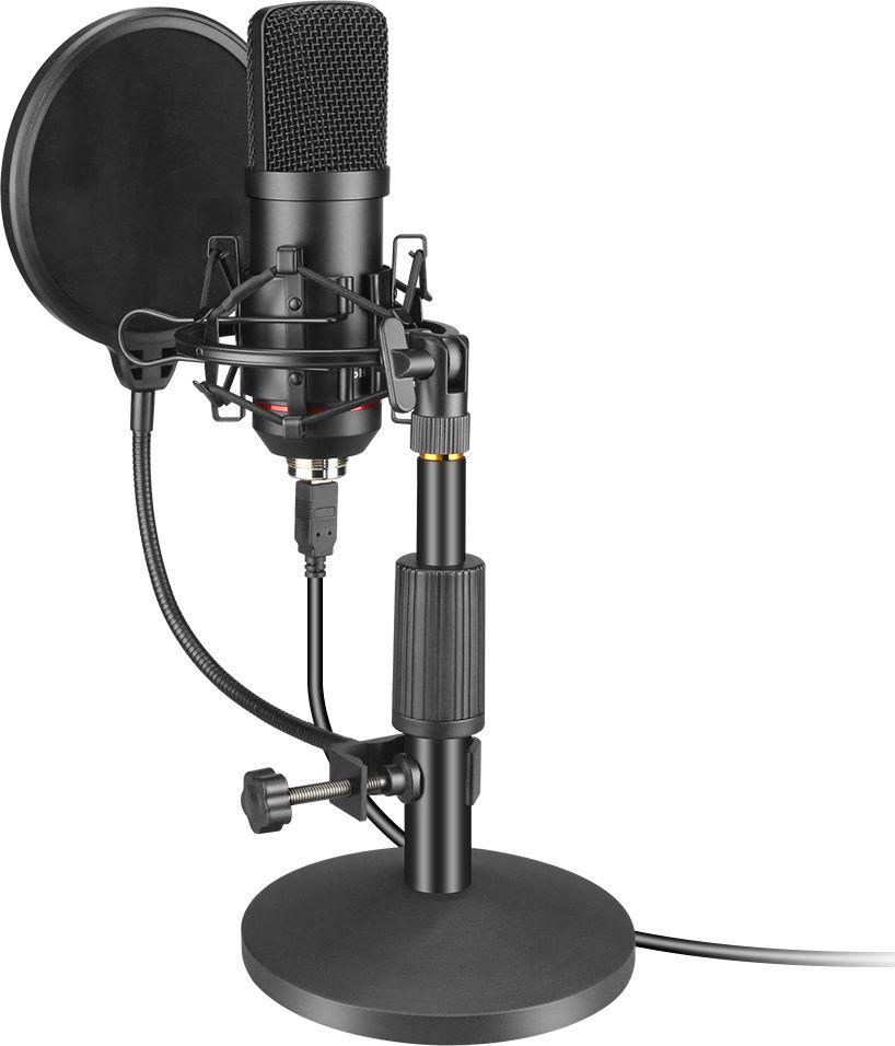 Set mikrofoni Mozos: Bazë për tavolinë, pop filter, rrjetë kundër dridhjeve (MCABLE-XLR-FTM), e zezë