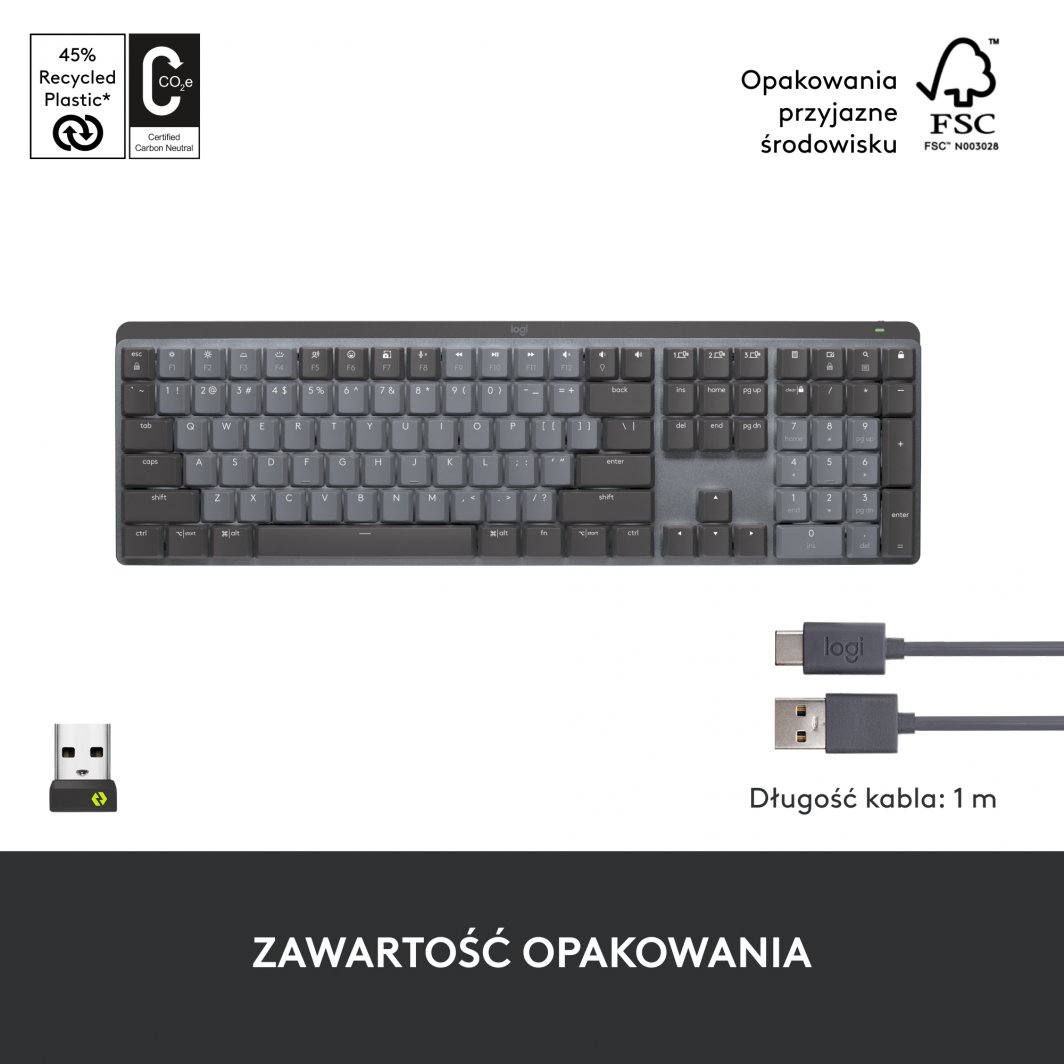 Tastierë wireless Logitech MX Mechanical Wireless, US, grafit