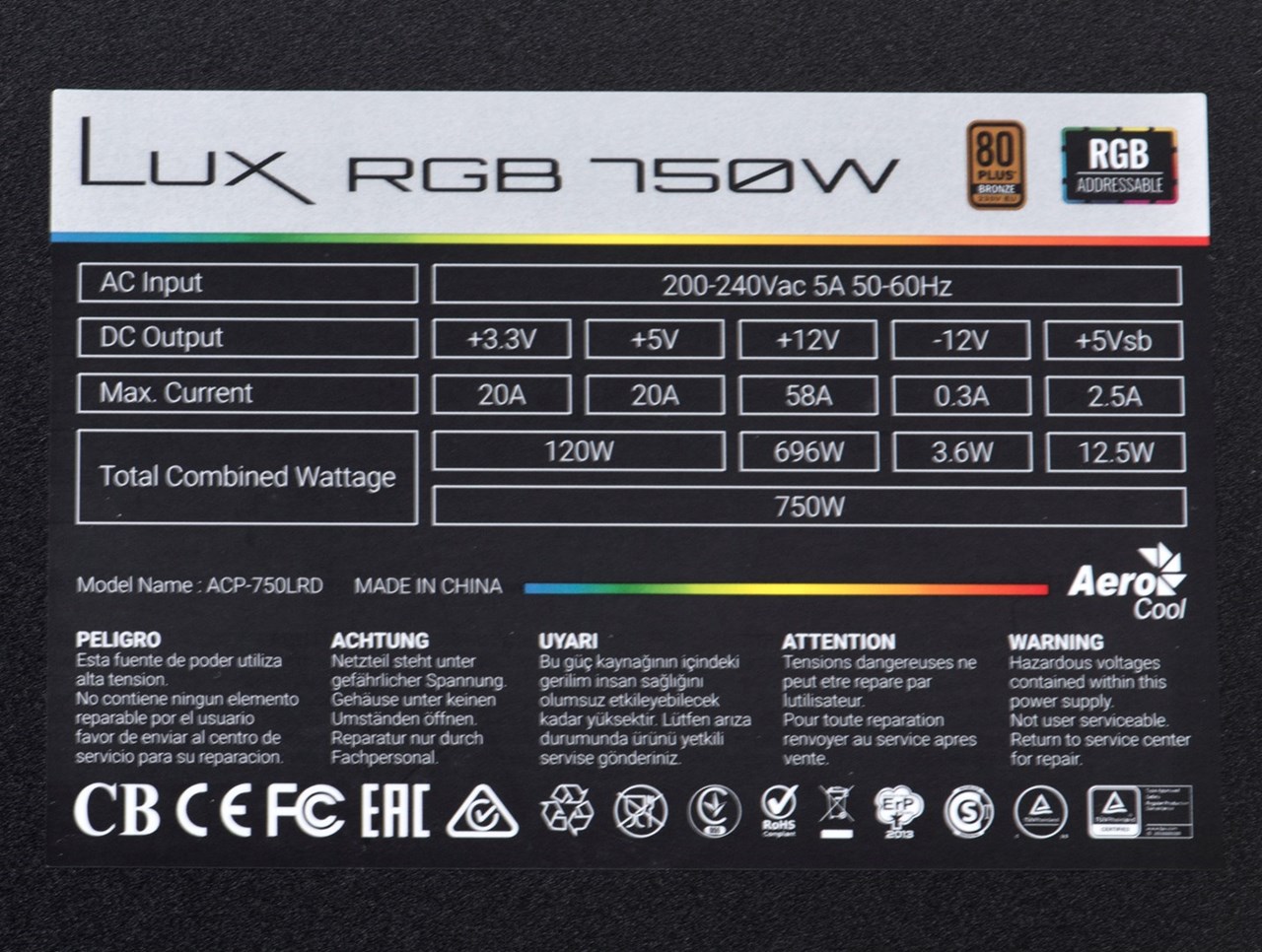 Burim energjie Aerocool Lux RGB, 750W, i zi