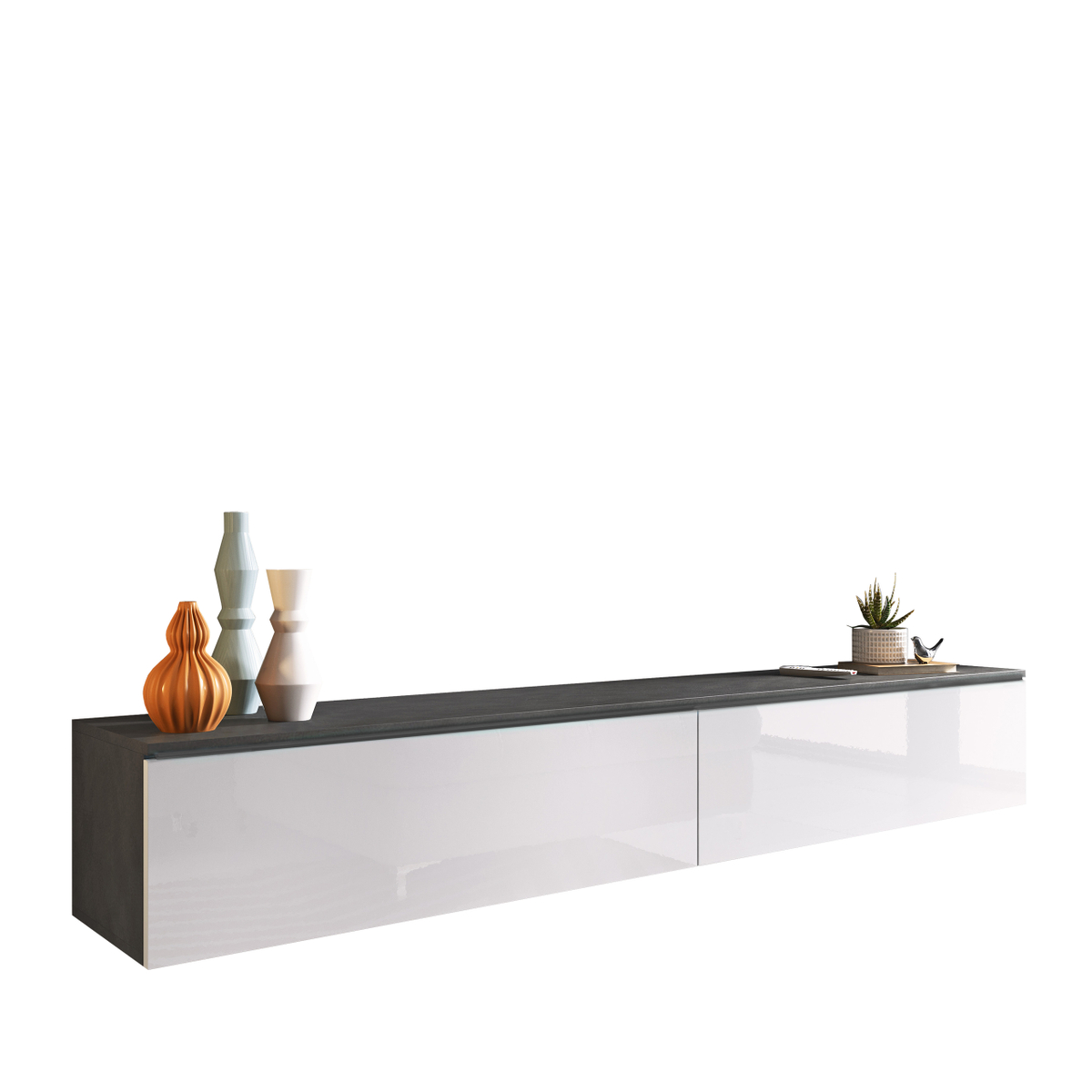 Komodë për TV Dlone 180 (180 x 30 x 33), Bardhë / Hirtë