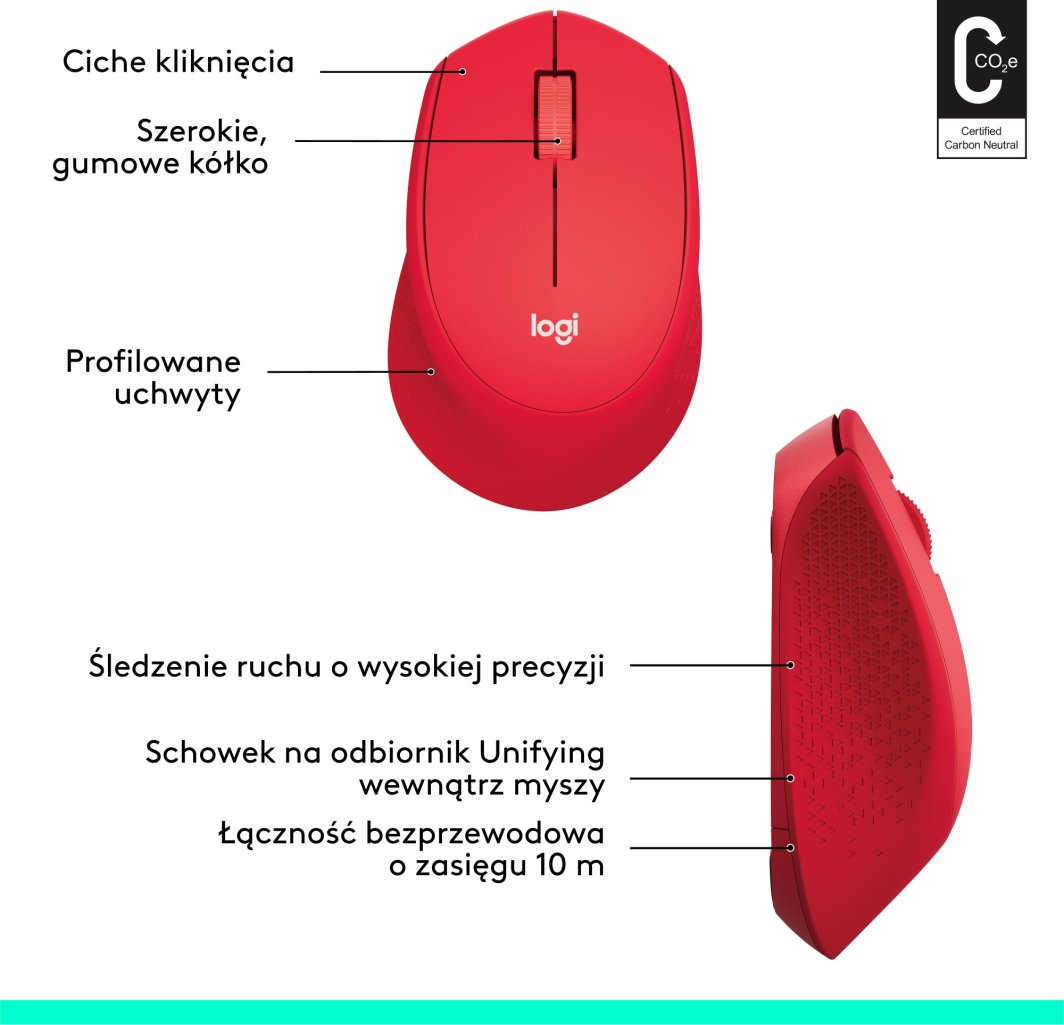 Глушец Logitech M330, wireless, USB, црвена