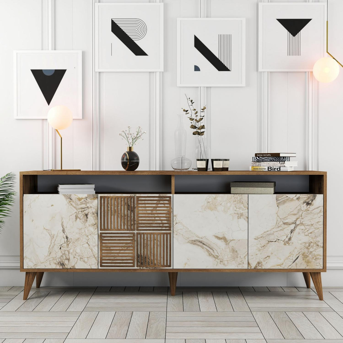 Komodë melamine 180×35×78.6 cm (HM9431.03), bardhë