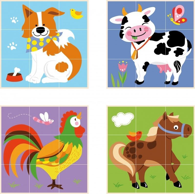 Lodër blloqe puzzle Viga Farm, 9 elemente