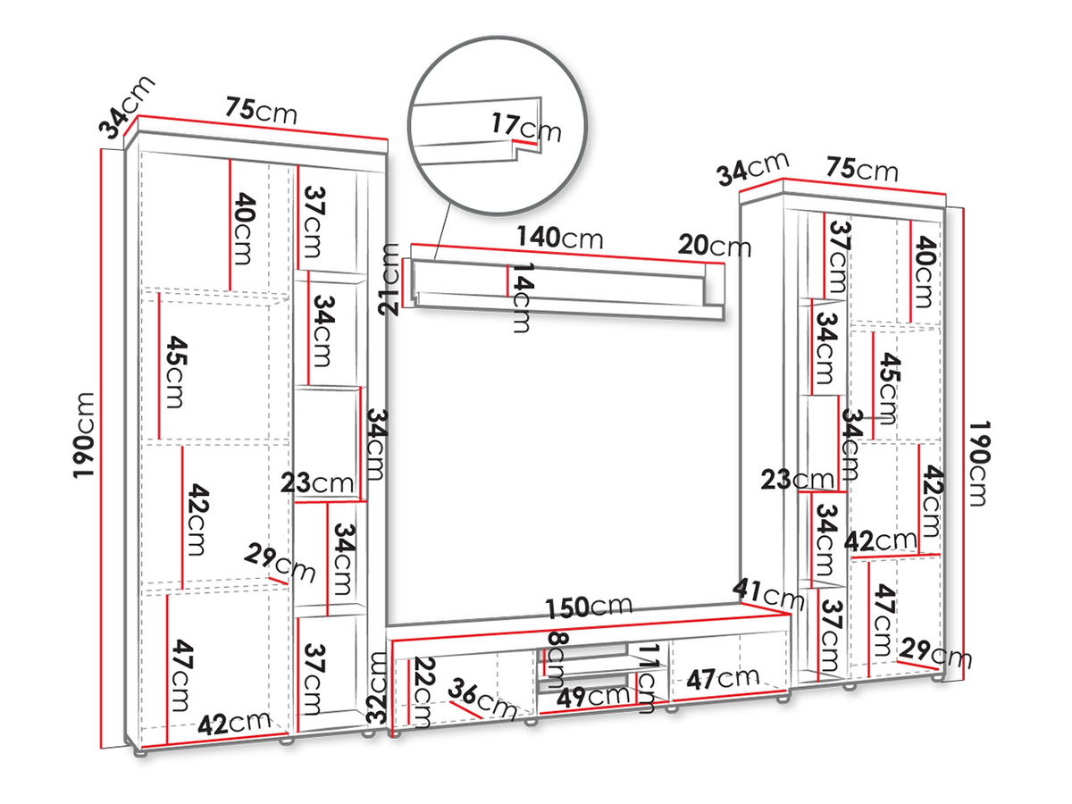 Set komodë për TV Rhodes XL (300 x 190 x 40)