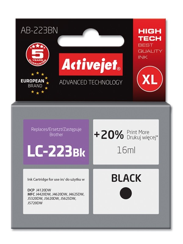 Ngjyrë për printer Activejet AB-223BN (zëvendësim për Brother LC223Bk), 16 ml, e zezë Ngjyrë për printer Activejet AB-223BN (zëvendësim për Brother LC223Bk), 16 ml, e zezë