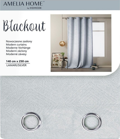 Perde AmeliaHome BLACKOUT LAMARI, 140x250cm, e argjendtë