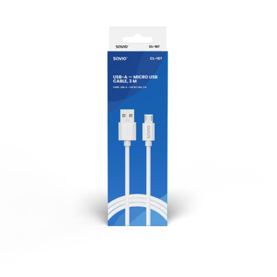 Kabllo Savio, USB A / Micro-USB, 3 m, e bardhë