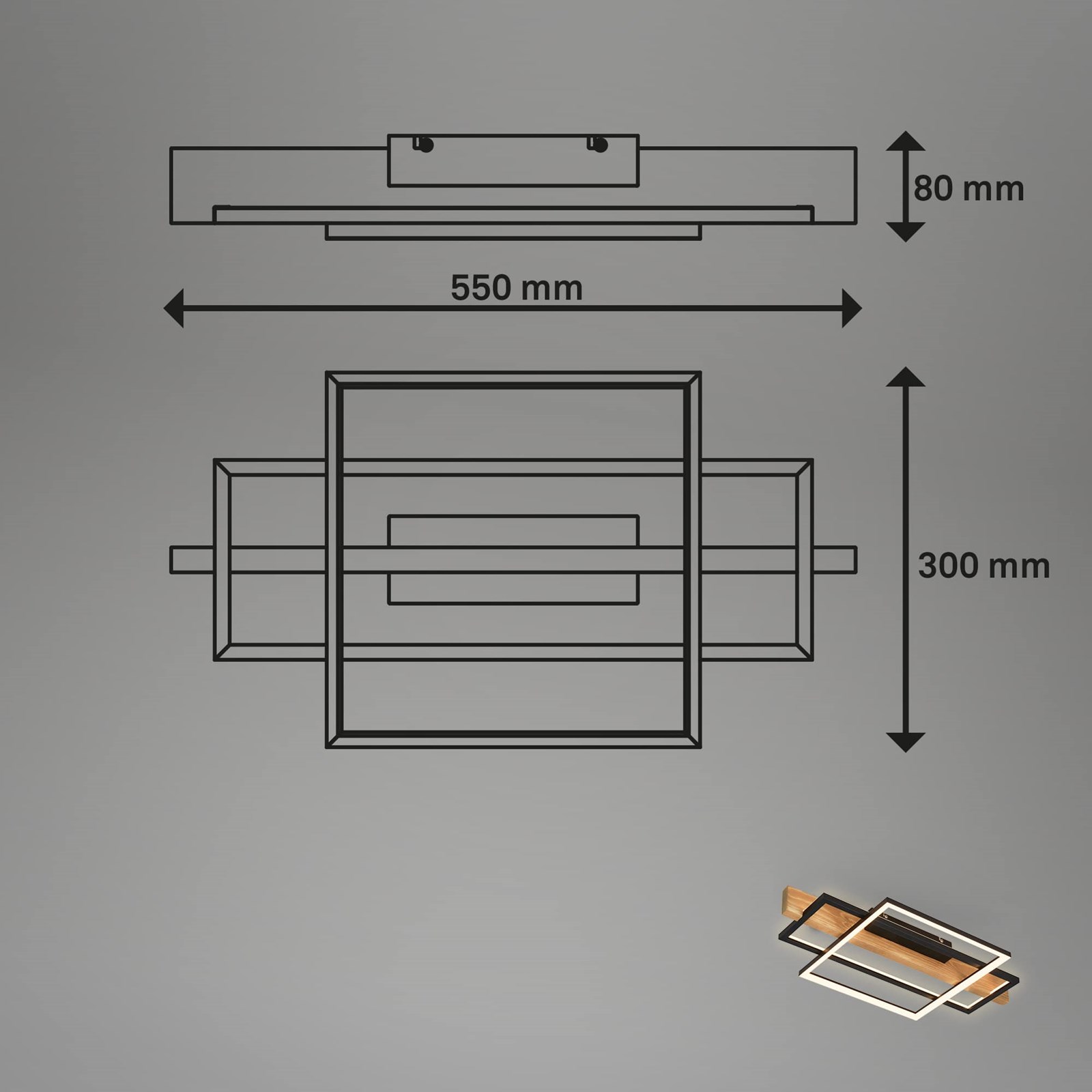 Ndriçues Briloner Led 32W, 3200 lm, 3000K, 55x30x8 cm, i zi/kafe e hapur