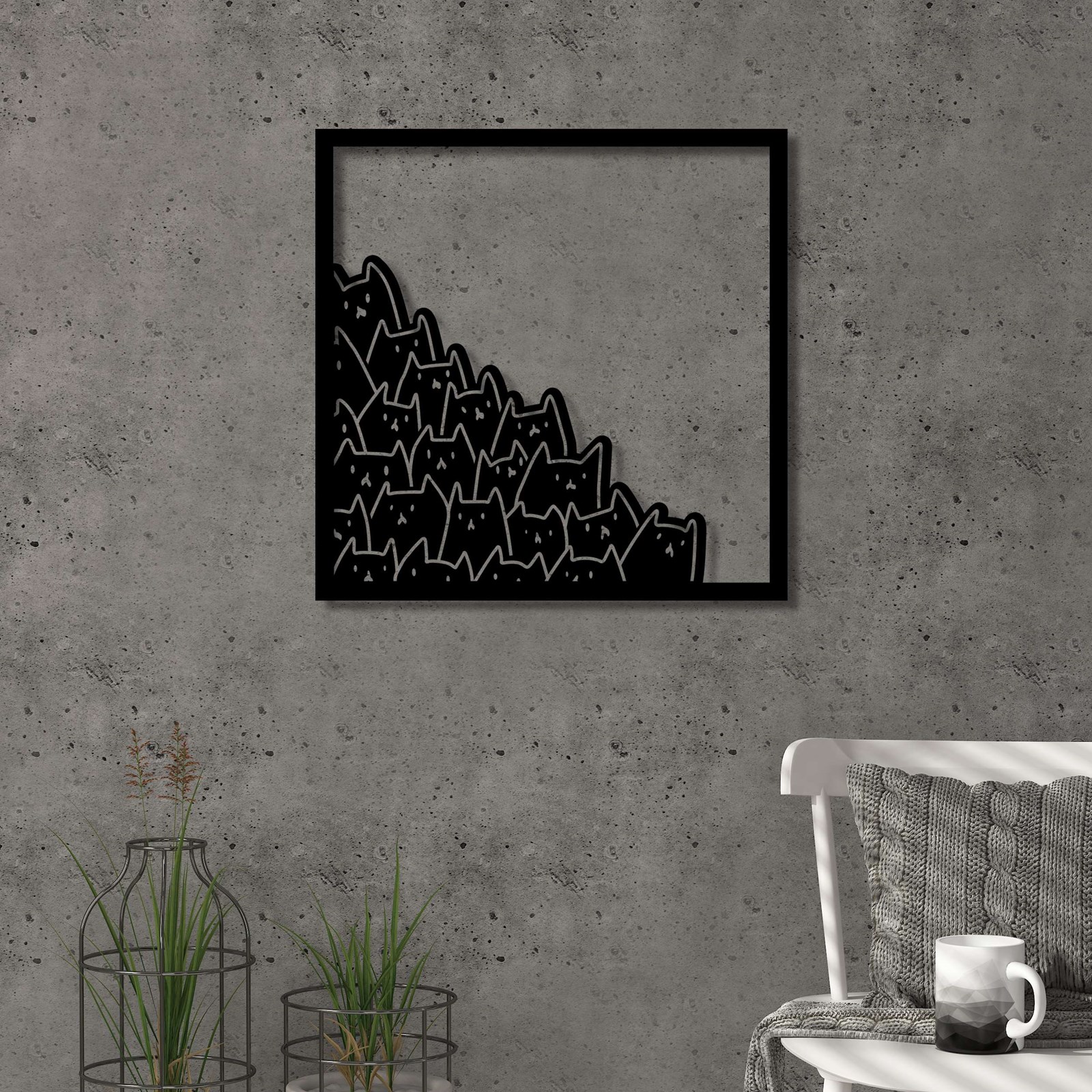 Dekor metalik Decortie Meow, 49 x 49cm, i zi